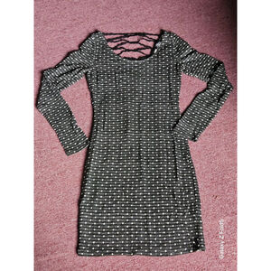 Women's Soprano M Black White Polka Dot Long Sleeve Dress